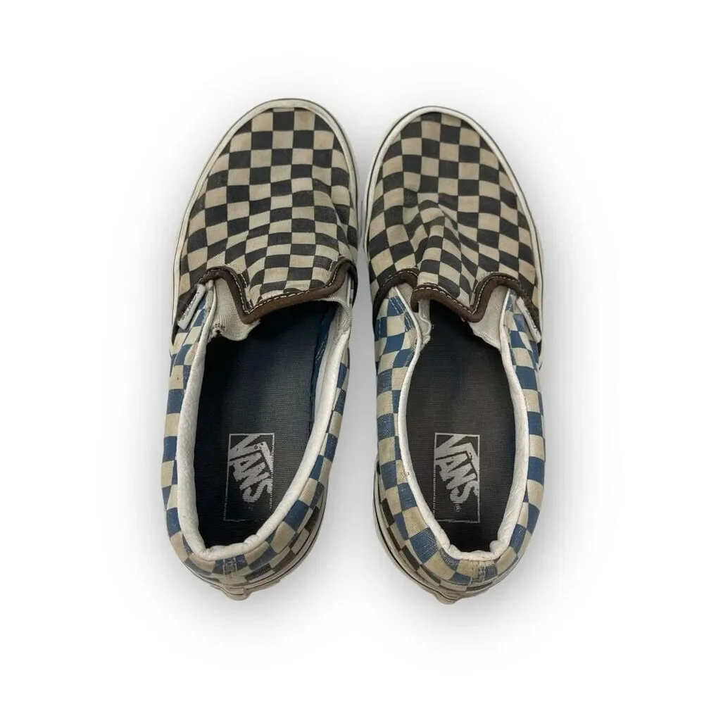 Vans Classic Checkerboard Blue Black White Slip On Shoes Kids Youth Size 3.5